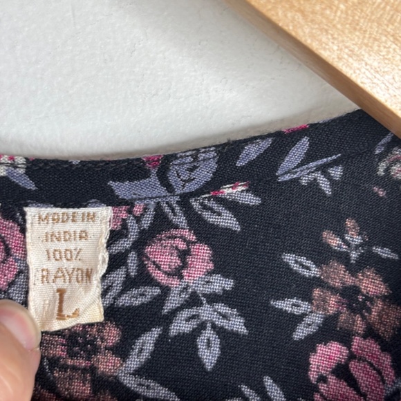 Vintage Komil Dark Floral Midi Dress L Prairie Long Sleeve Boho Cottage Pockets - Picture 7 of 12